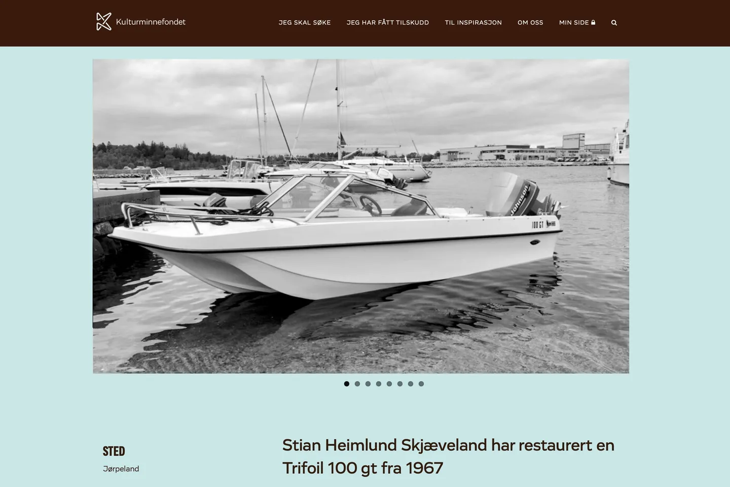 Kulturminnefondet webpage about the restoration of Trifoil 100 gt from 1967